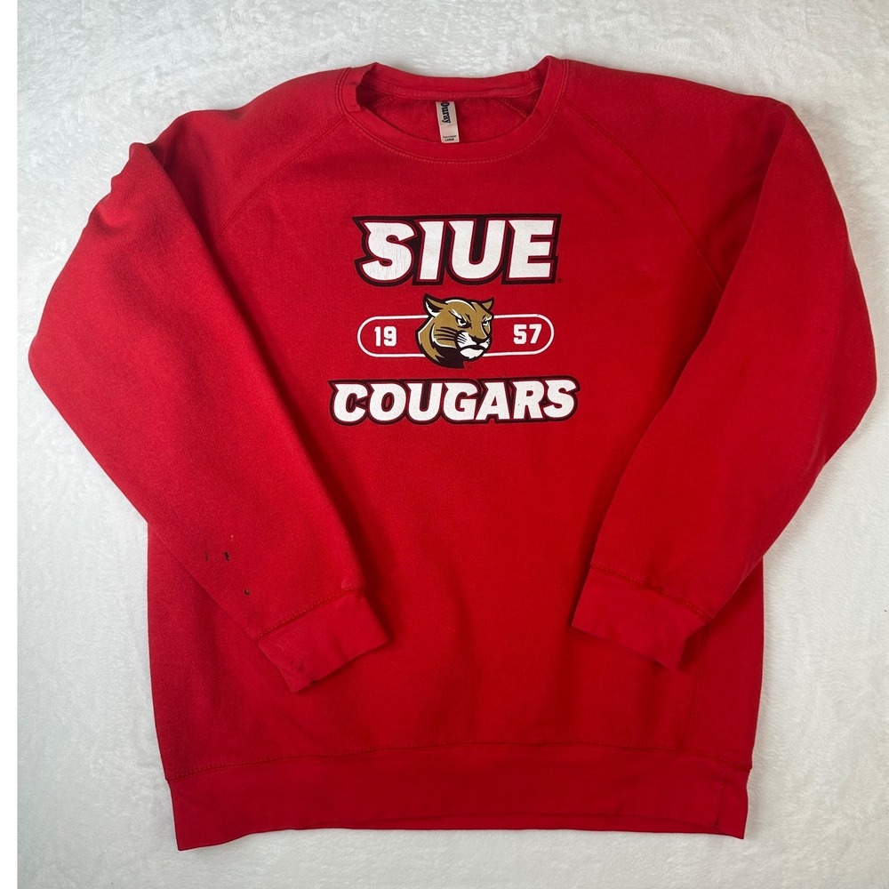Ouray SIUE Cougars Sweatshirt Mens Large Red Raglan Crewneck Collegiate Mascot